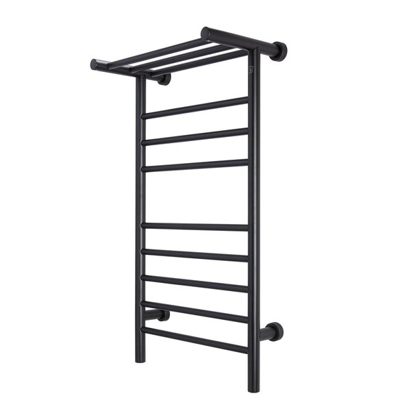 Warmlyyours Summit Towel Warmer, Black, Dual Connection, 8 Bars & Heated 3-Bar Shelf TW-SUM08KS-HP